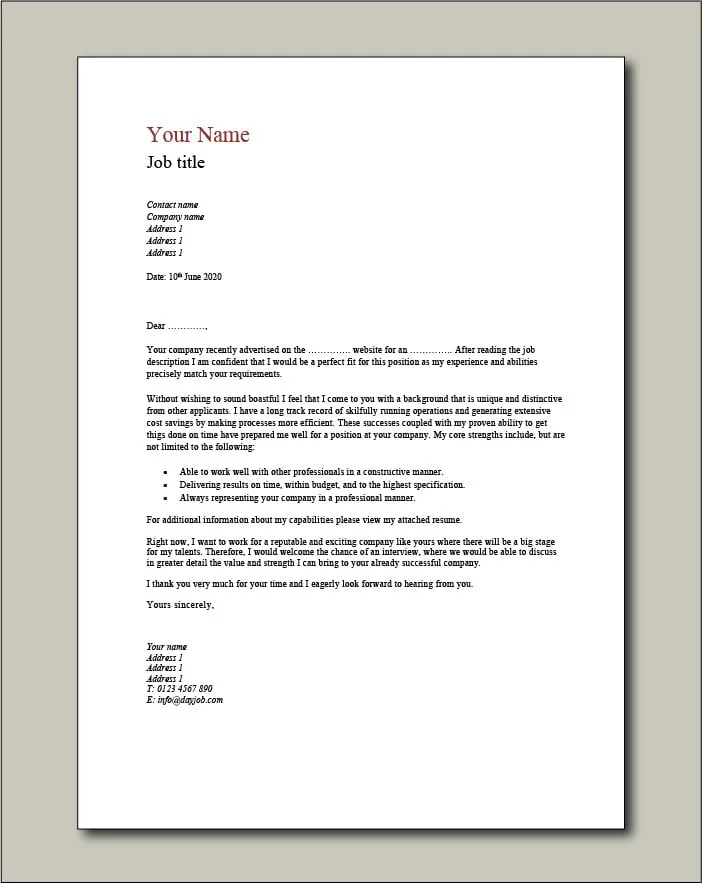 41700 professional cover letter