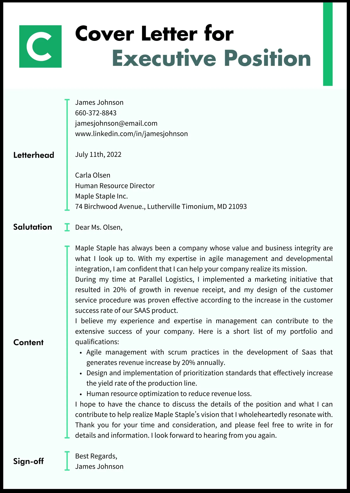 41708 executive cover letter formatting
