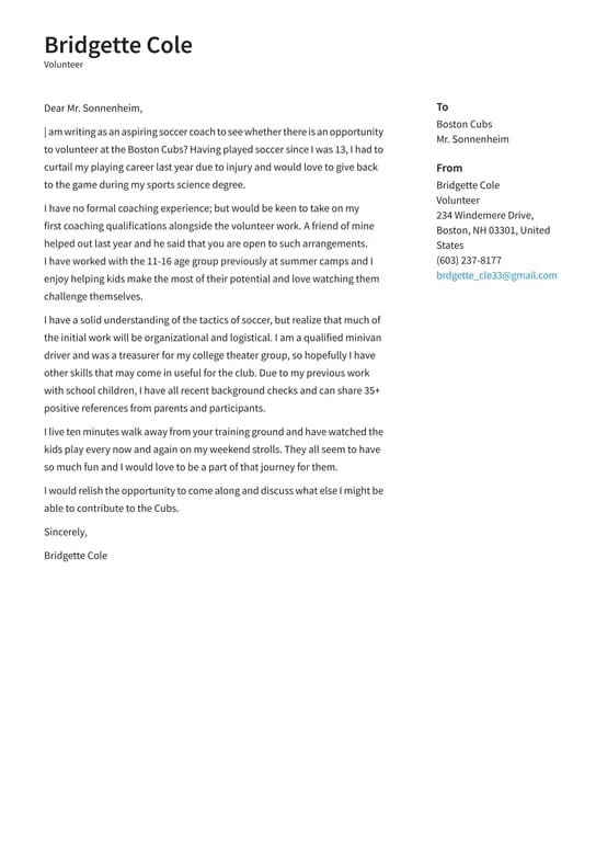 41738 volunteer cover letter formatting