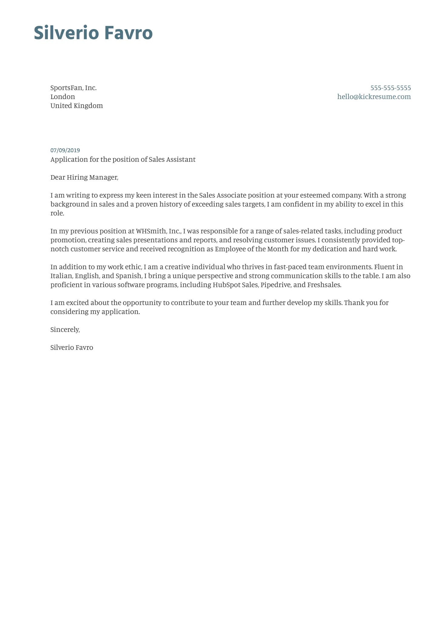 41780 sales job cover letter entry level