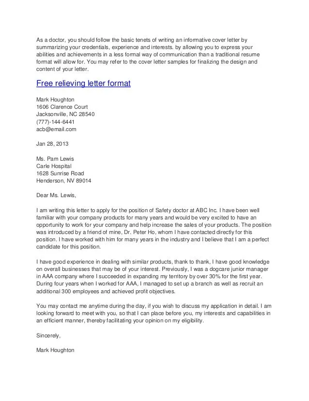 41781 doctors office cover letter