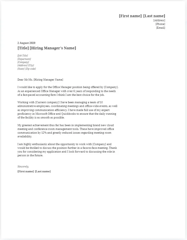 41798 office manager cover letter