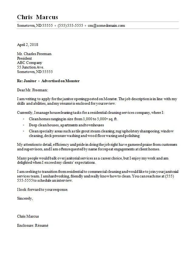 41807 janitor cover letter formatting