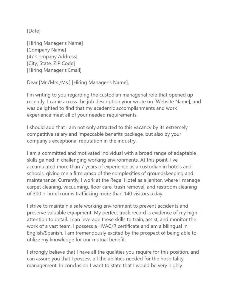 41807 janitor cover letter keywords