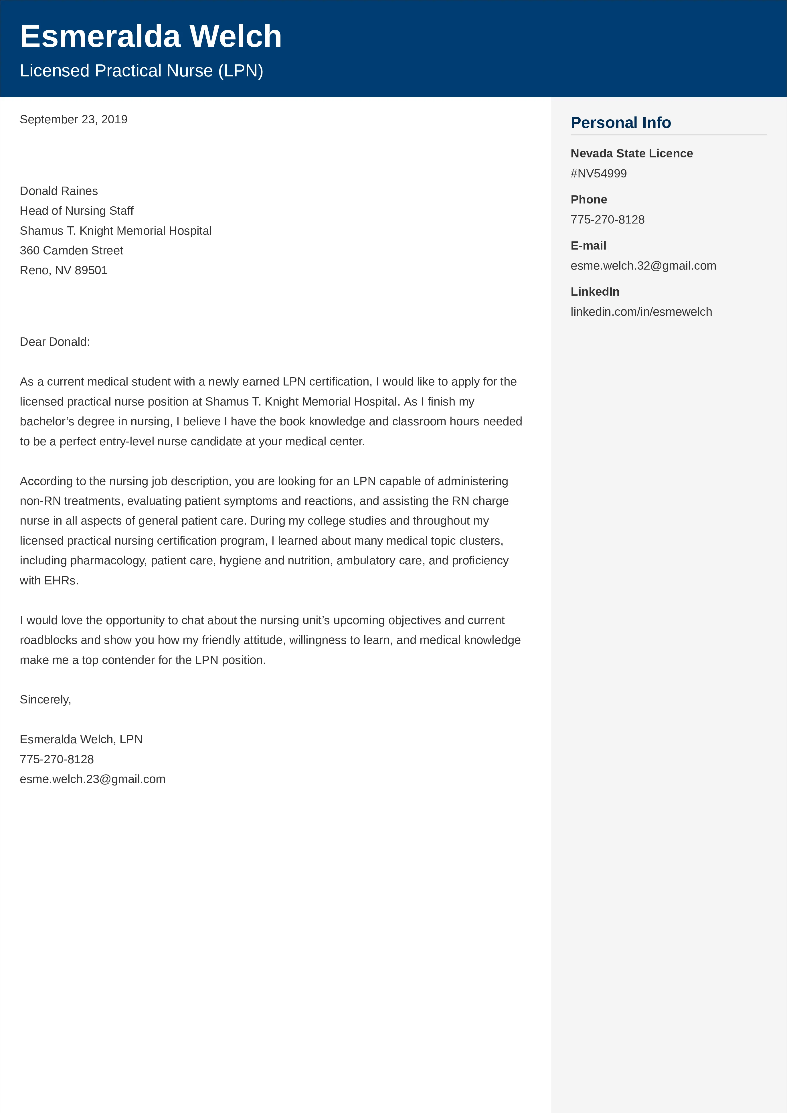 41824 nursing cover letter nurse practitioner