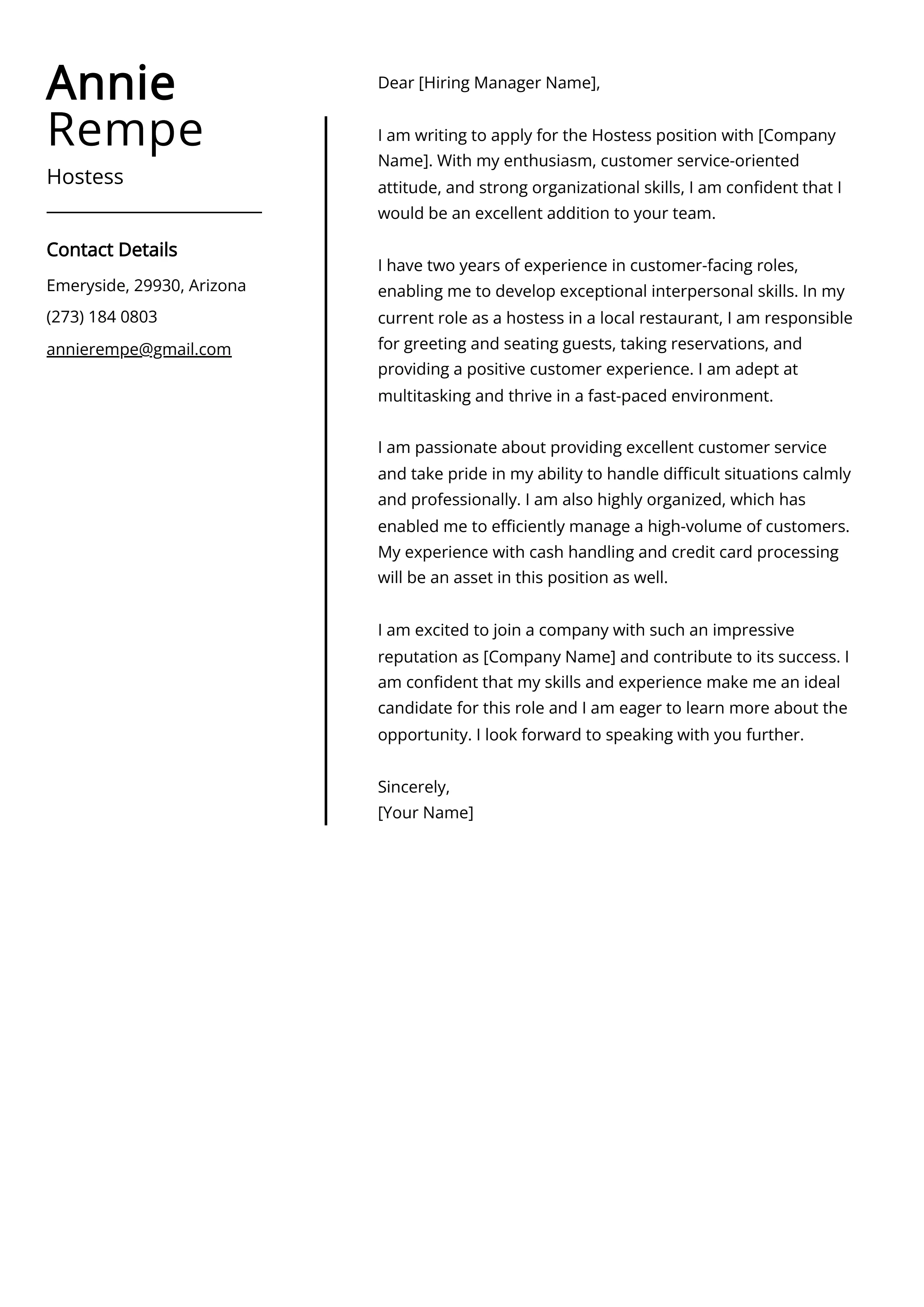 41828 hostess cover letter conclusion