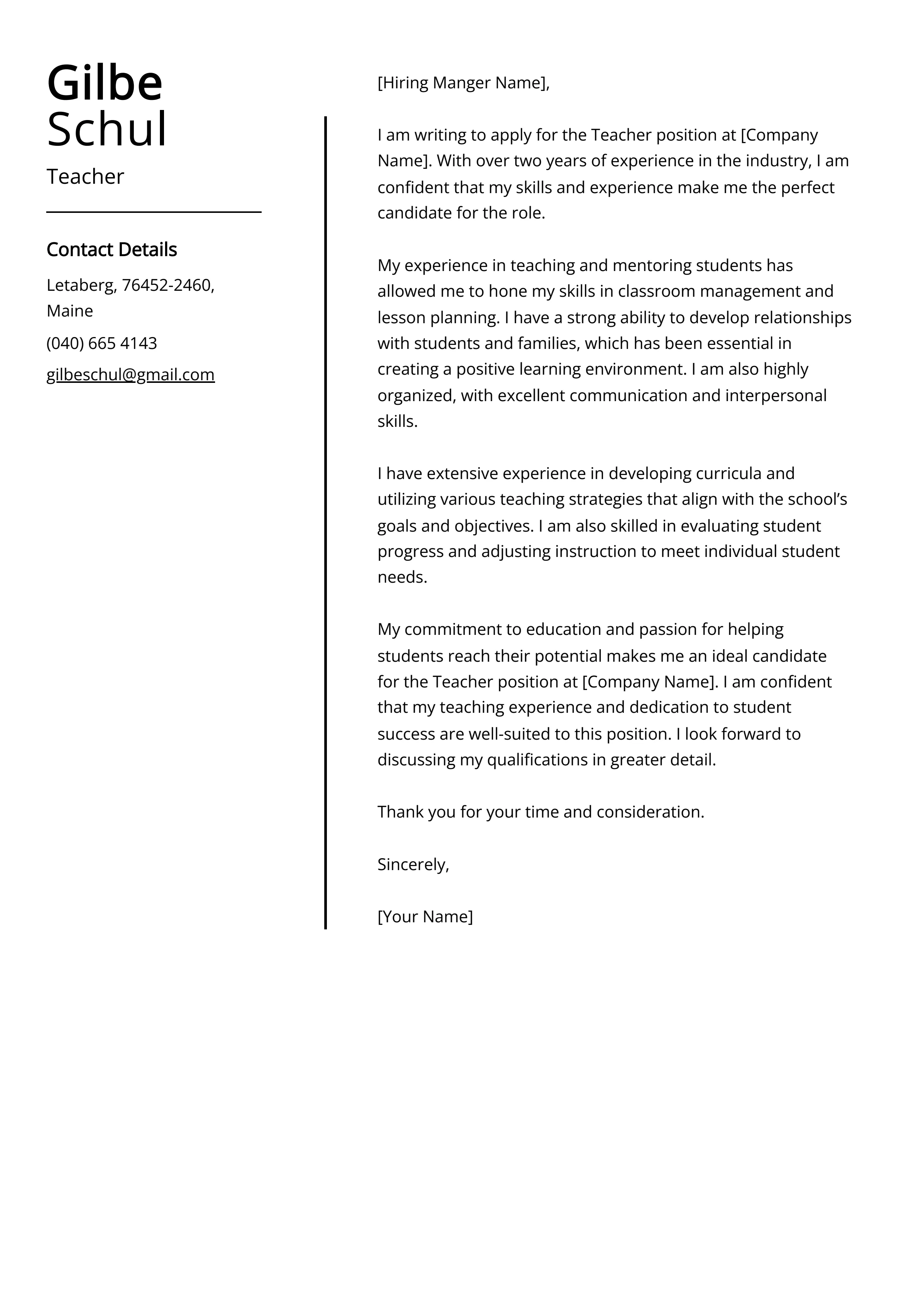 41835 teacher cover letter achievements