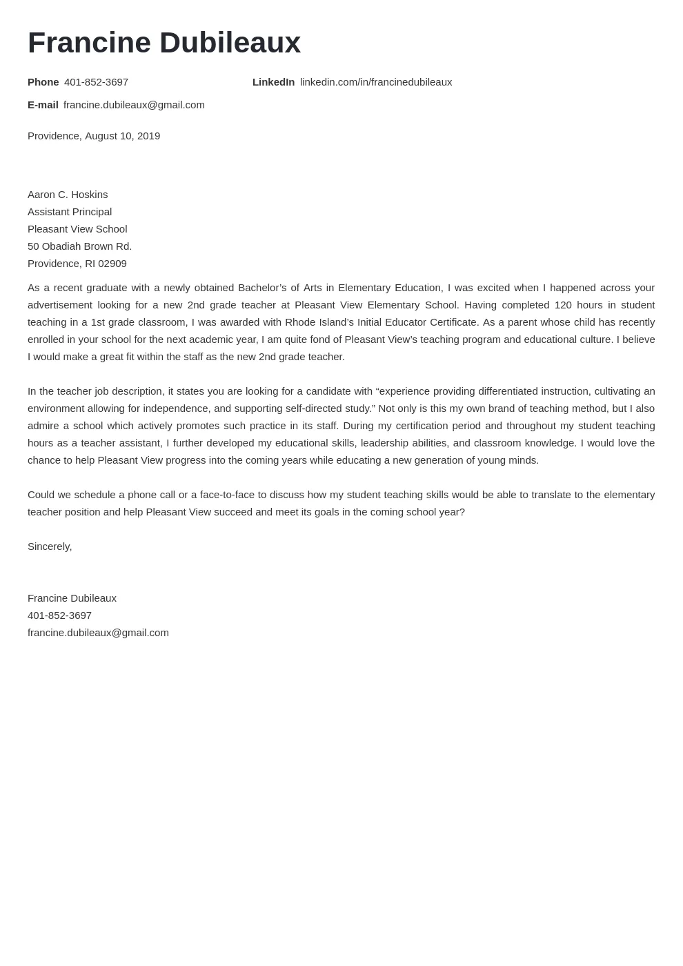 41835 teacher cover letter body