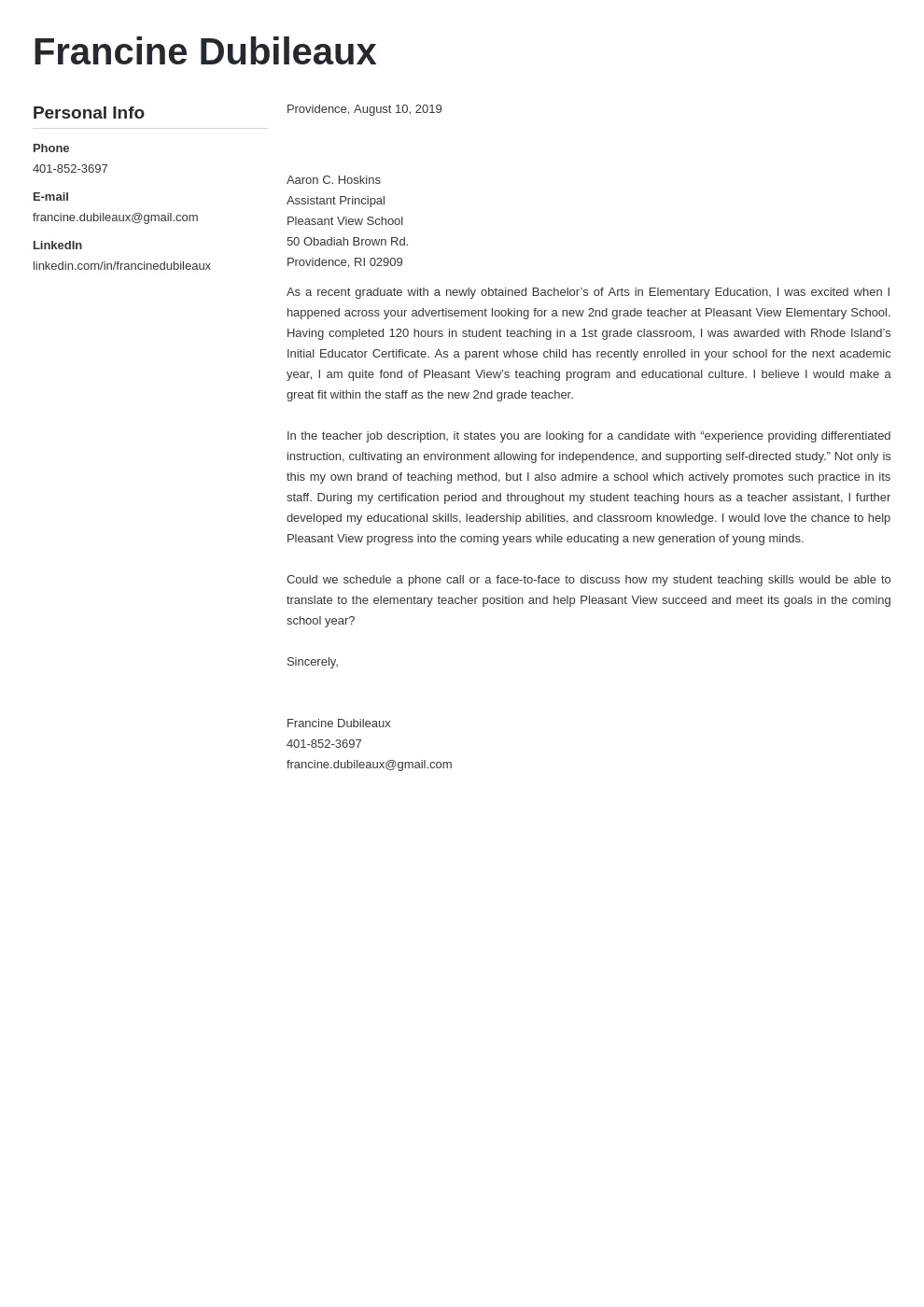41835 teacher cover letter qualifications