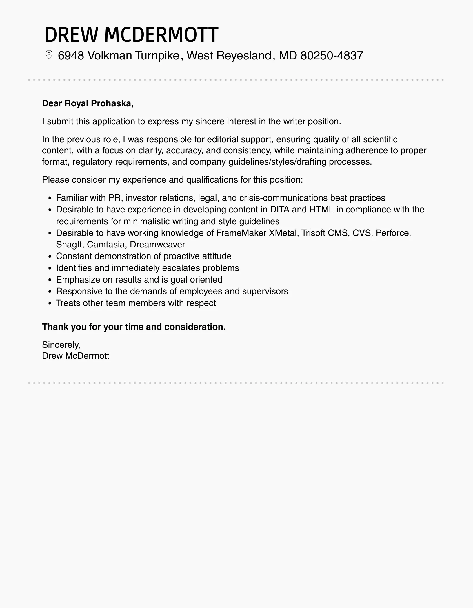 41836 tailoring cover letter