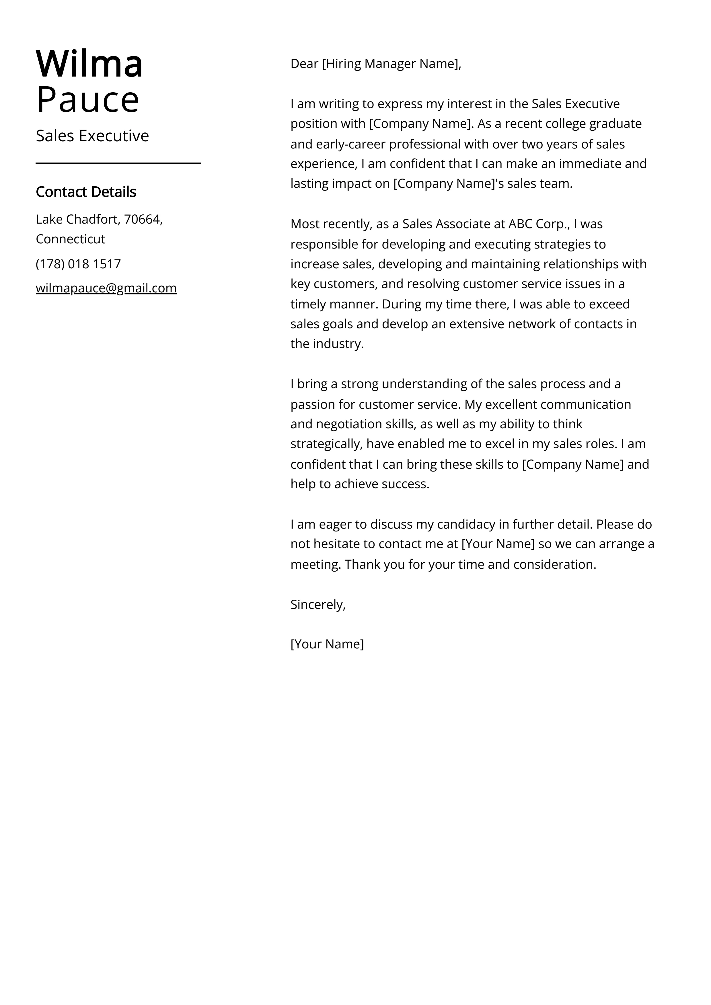 41848 sales executive cover letter formatting
