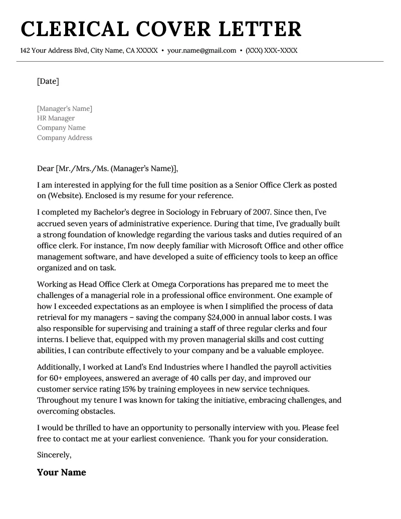 41859 clerical cover letter header