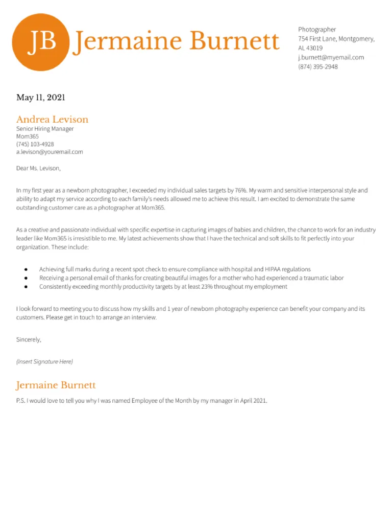 41880 cover letter skills photography