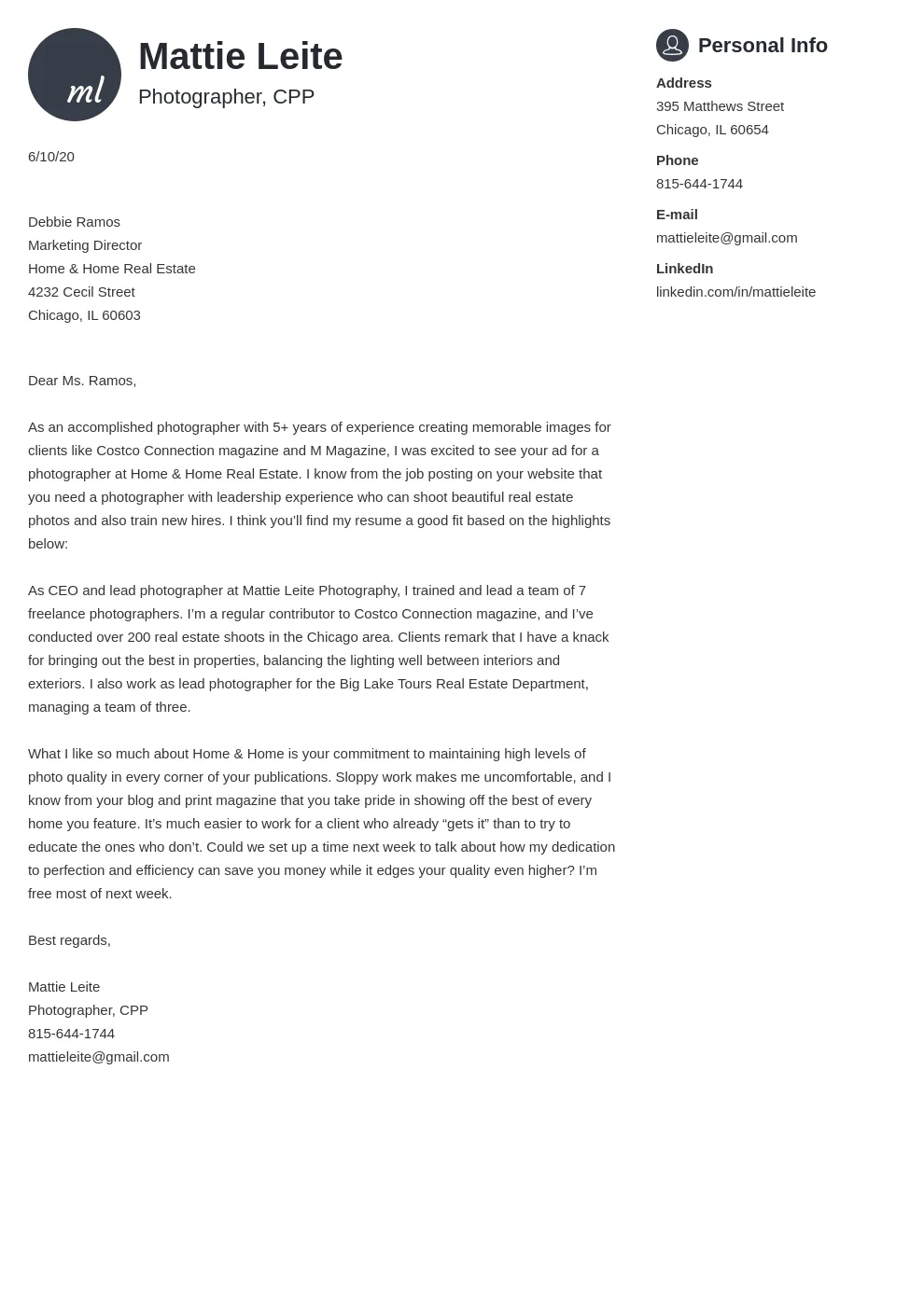 41880 studio photographer cover letter
