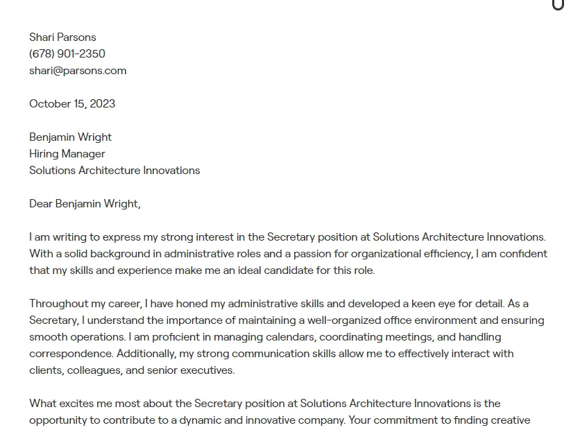 41883 secretary cover letter proofreading