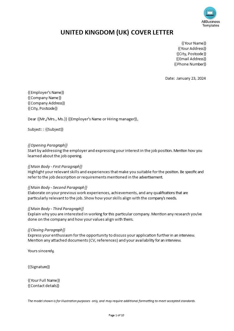 41898 uk cover letter template contact info