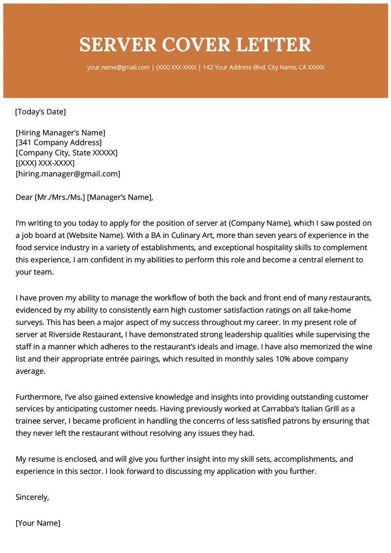 41901 server cover letter examples