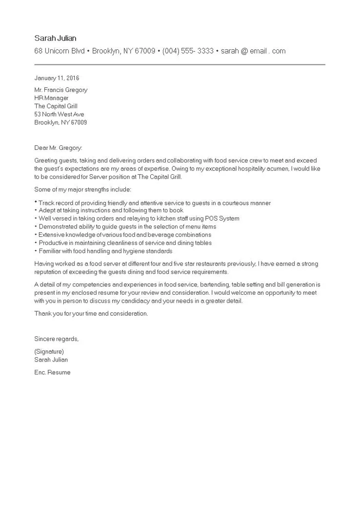 41901 server cover letter writing