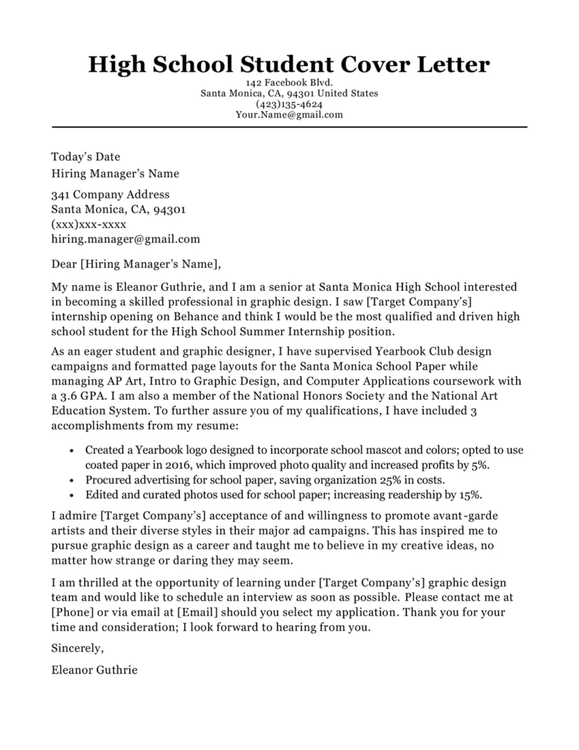 41903 student cover letter structure