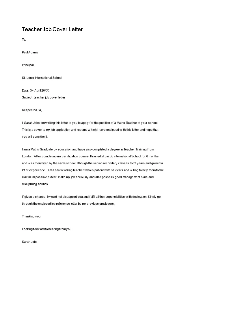 41911 teacher cover letter writing
