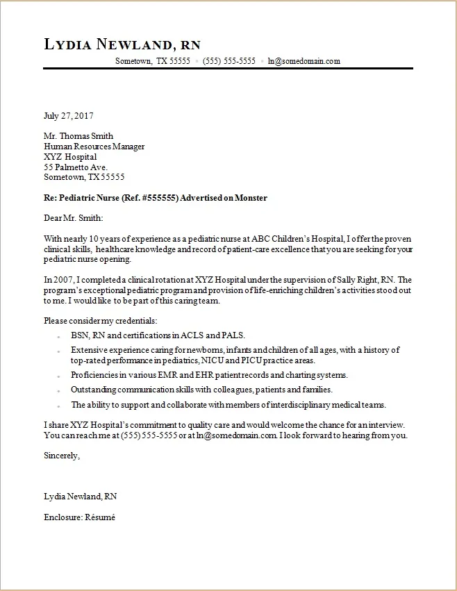 41926 nurse cover letter format