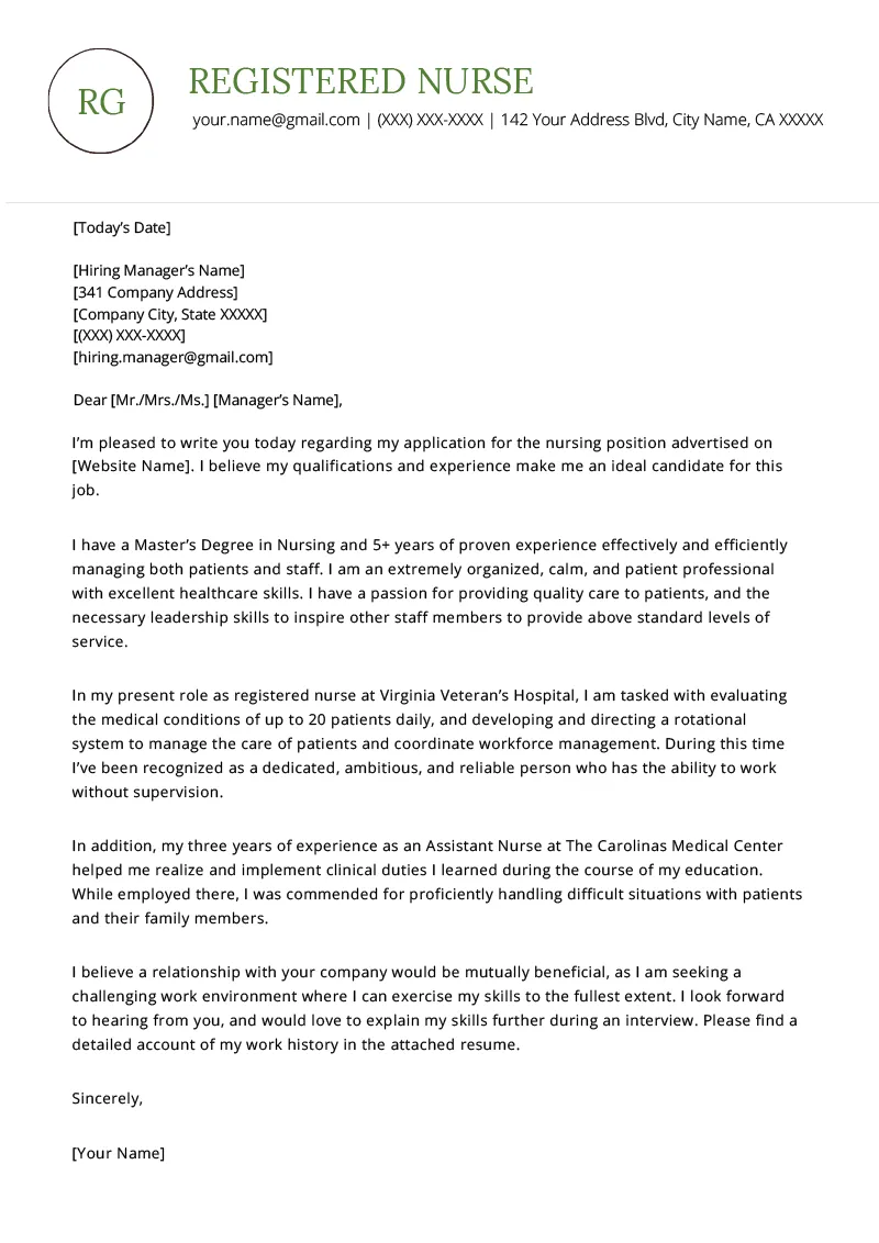 41926 nurse cover letter header