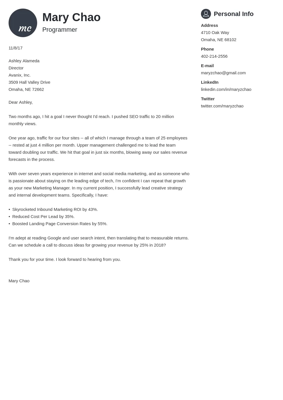 41953 cover letter achievements