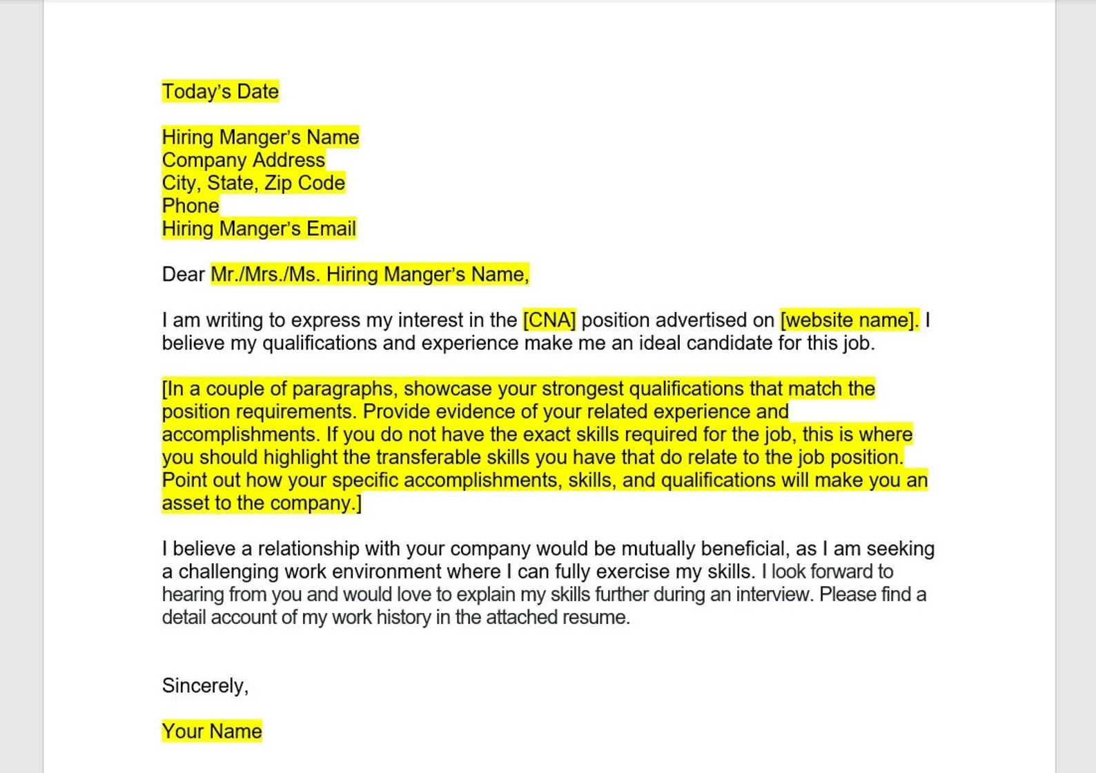 41955 cna cover letter