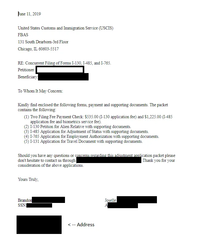 41958 k1 visa cover letter submit