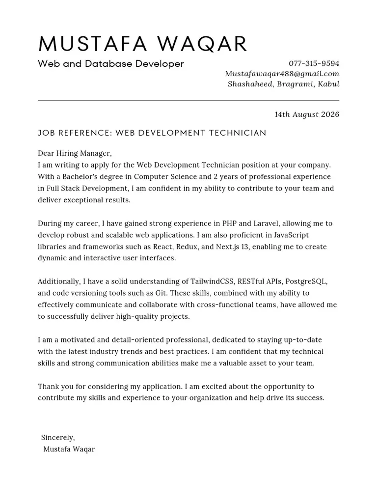 41961 web developer cover letter